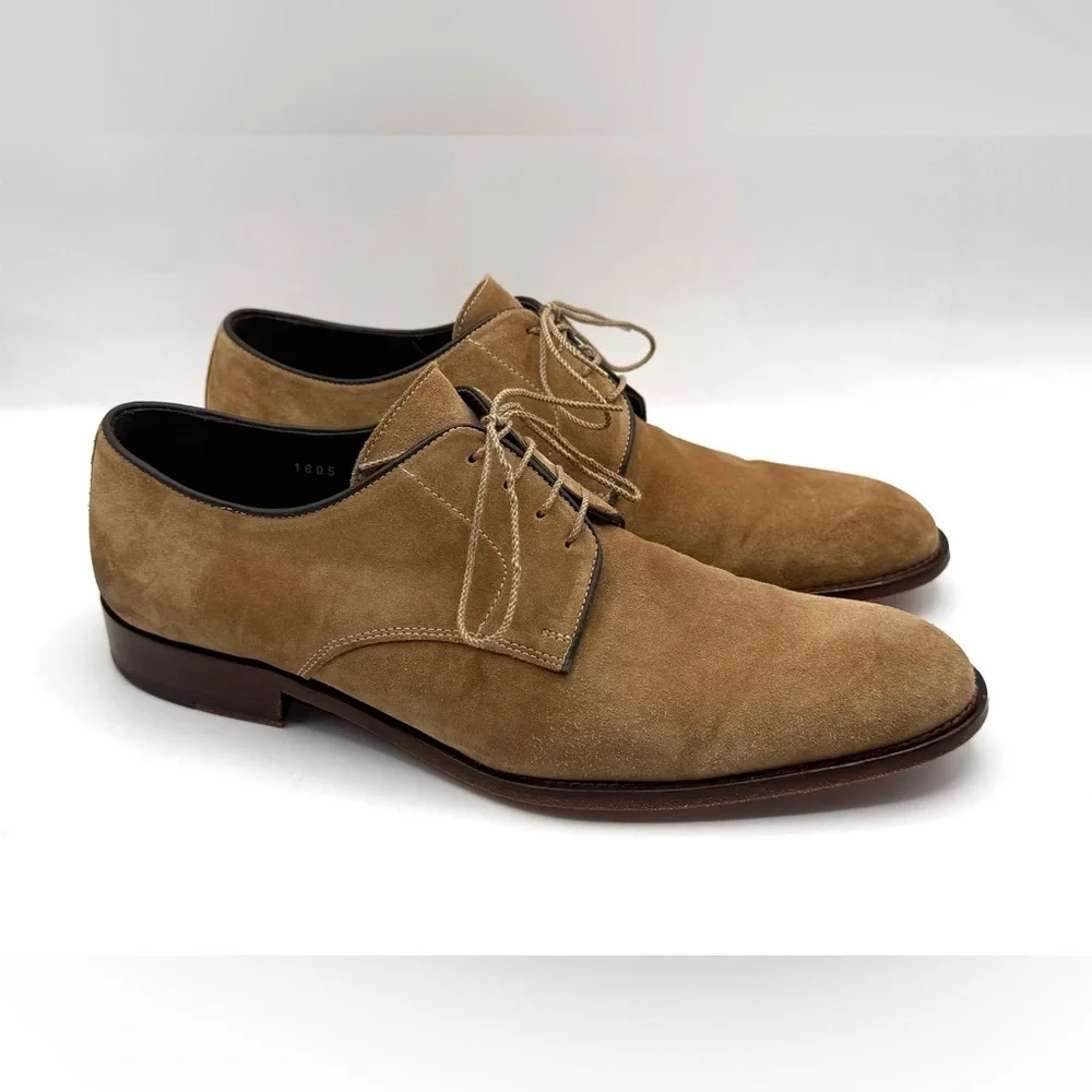 Santoni Suede Derby Straight Tip Shoes Brown Men's, Oxfords Made In Italy